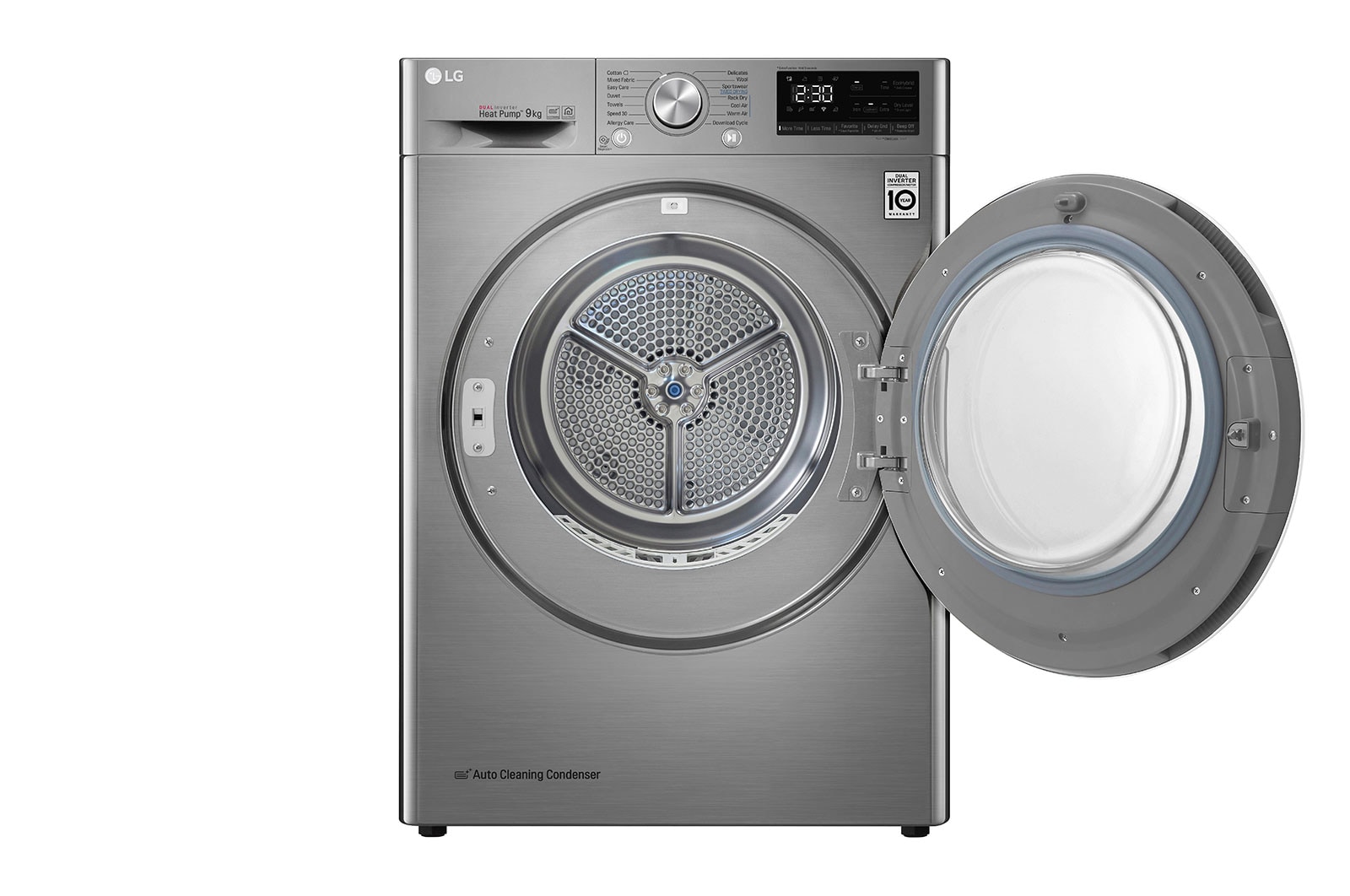 LG Máquina de secar roupa LG RC90V9EV2Q, 9 kg, Dual Inverter Heat Pump?, eficiência energética A+++, EcoHybrid?, limpeza automática do condensador, inox, RC90V9EV2Q
