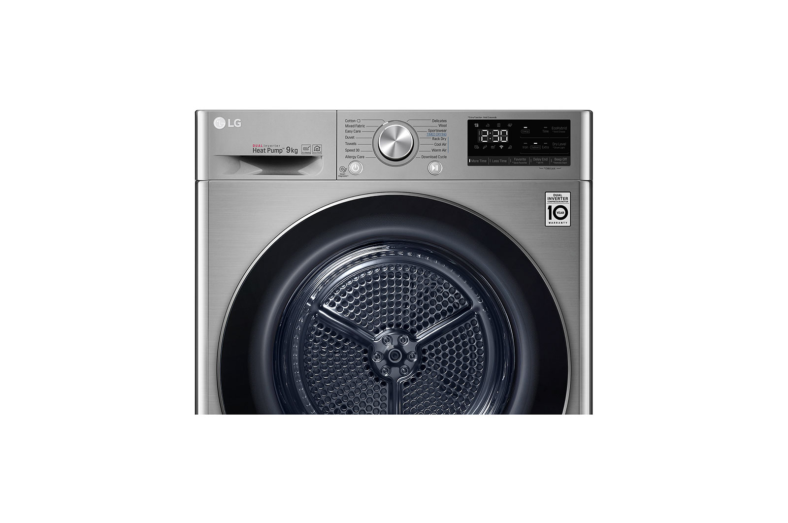 LG Máquina de secar roupa LG RC90V9EV2Q, 9 kg, Dual Inverter Heat Pump?, eficiência energética A+++, EcoHybrid?, limpeza automática do condensador, inox, RC90V9EV2Q