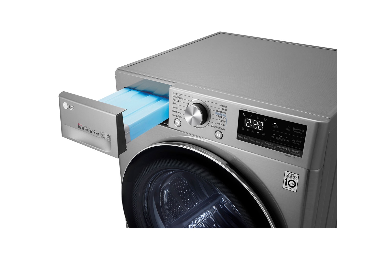 LG Máquina de secar roupa LG RC90V9EV2Q, 9 kg, Dual Inverter Heat Pump?, eficiência energética A+++, EcoHybrid?, limpeza automática do condensador, inox, RC90V9EV2Q