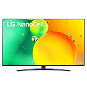 Vista frontal de LG NanoCell TV 4K, série NANO76, Processador α5 Gen5 AI, webOS 22 55NANO766QA
