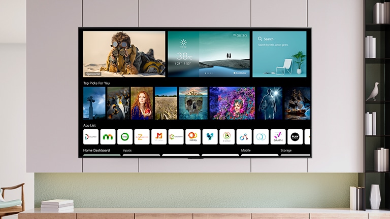 Um ecr? de TV com uma página inicial renovada, com conteúdos e canais personalizados