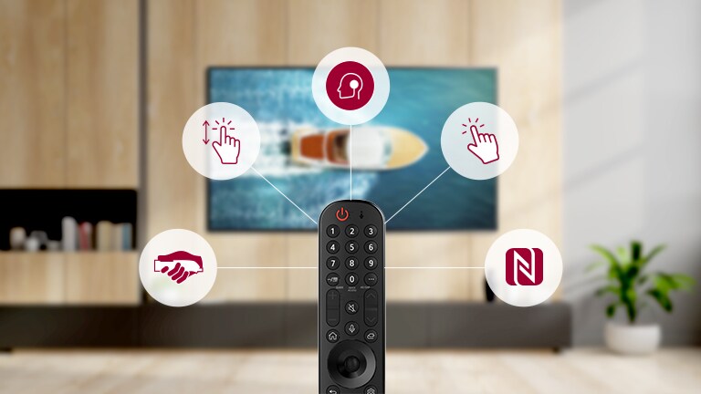 As principais fun??es do comando Magic Remote apresentadas num pictograma