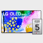 Vista frontal de LG OLED evo TV 4K, série G2, Gallery Edition, Processador α9 Gen5 AI, webOS 22 OLED55G26LA