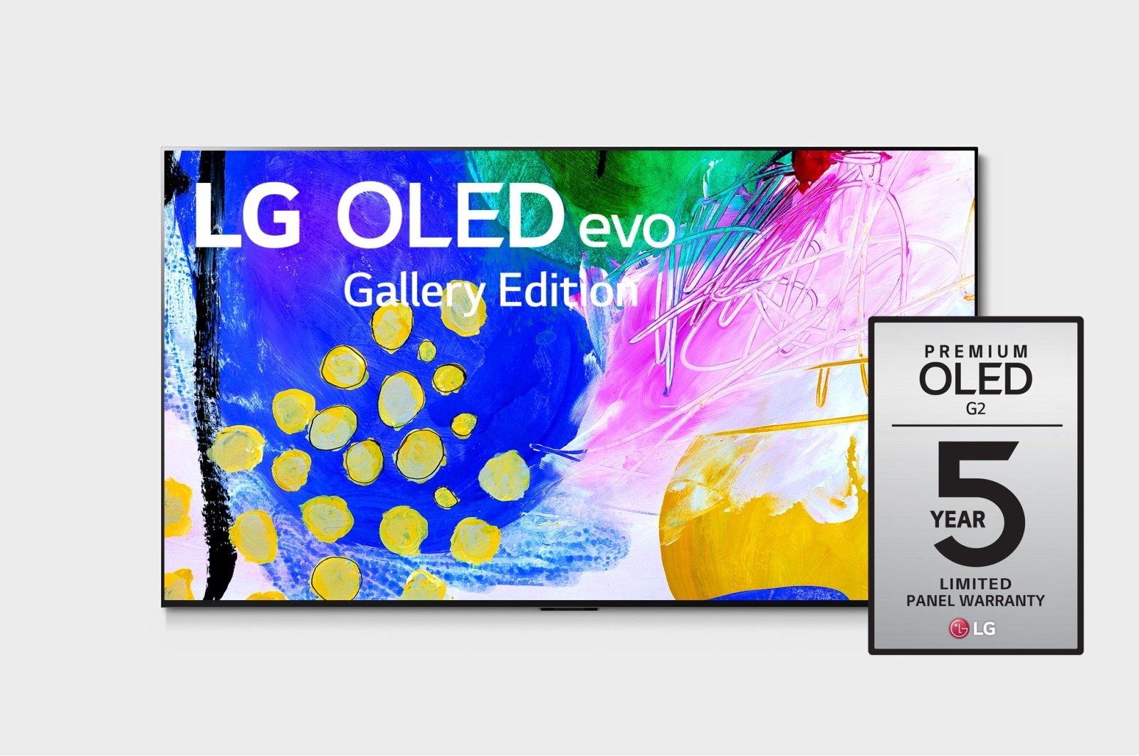 Vista frontal de LG OLED evo TV 4K, série G2, Gallery Edition, Processador α9 Gen5 AI, webOS 22 OLED55G26LA
