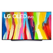 Vista frontal de LG OLED evo TV 4K, série C2, Processador α9 Gen5 AI, webOS 22 OLED83C24LA