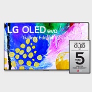 Vista frontal de LG OLED evo TV 4K, série G2, Gallery Edition, Processador α9 Gen5 AI, webOS 22 OLED83G26LA