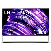 Vista frontal de LG OLED TV 8K, série Z2, Art Furniture Stand, Processador α9 Gen5 AI, webOS 22 OLED88Z29LA