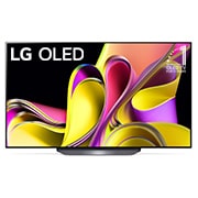 Front view with LG OLED evo, 10 Years World No.1 OLED Emblem, and 5-0Year Panel Warranty logo on screen
