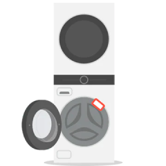 Mostra a WashTower? e o local do autocolante do código QR.