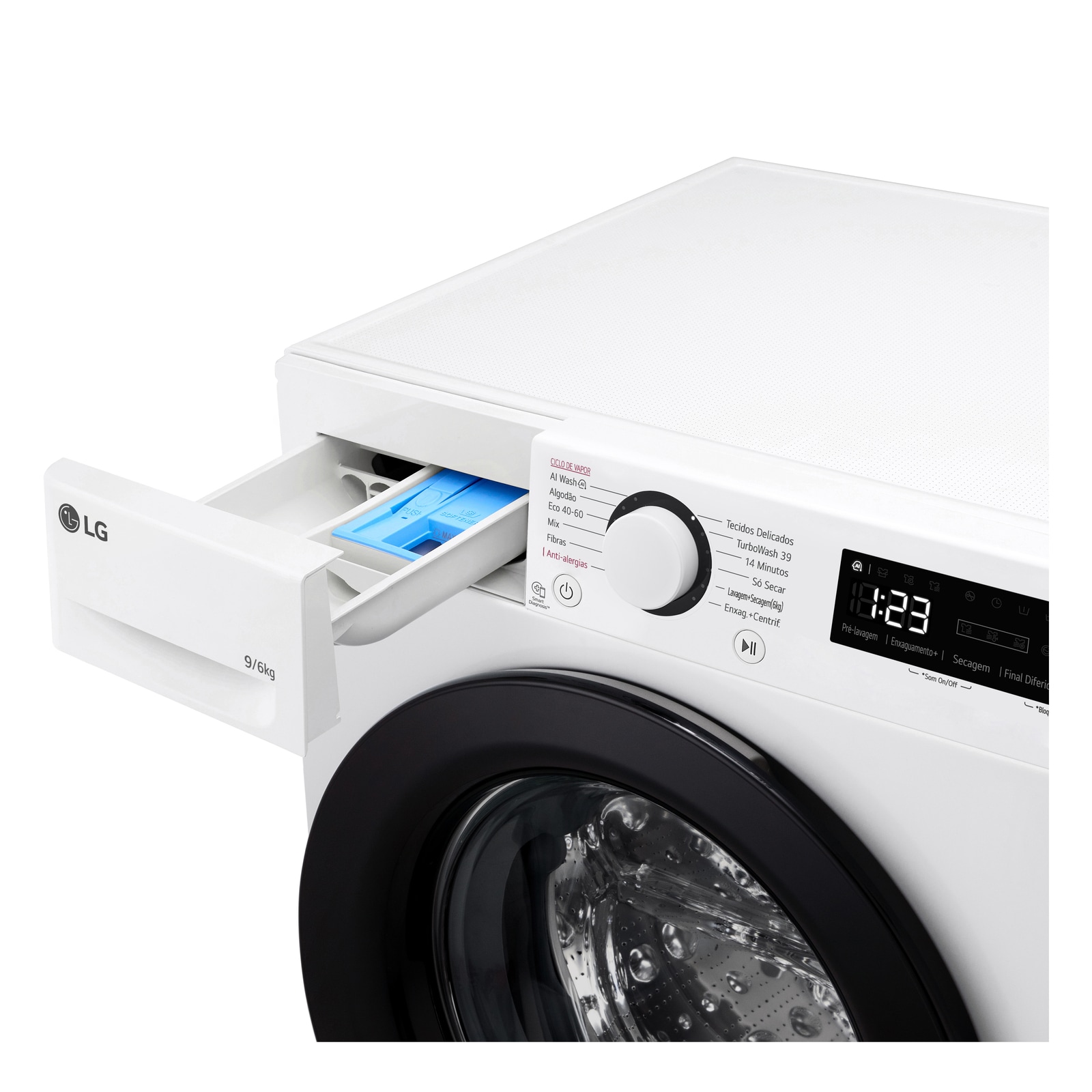 LG Máquina de lavar e secar roupa LG F4DR509S6W, 9/6 kg, eficiência energética A-10%/D, 1400 r.p.m., AI DD?, Steam?, branco, F4DR509S6W
