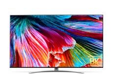 QNED99 com uma imagem de pétalas de várias cores e logo 8K no ecr?.
