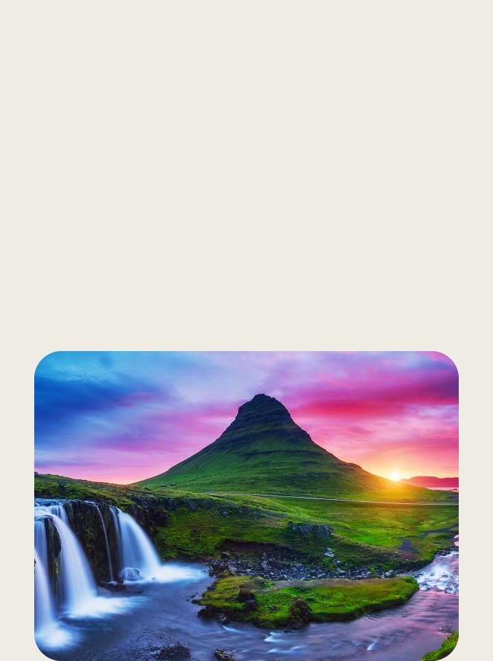Uma galeria com 6 imagens de bal?es de ar quente. Duas imagens s?o selecionadas. De seguida, uma galeria com 6 imagens de pessoas a soprar bolhas. S?o selecionadas duas imagens. Surge um ecr? preto com um ícone de carregamento, em roxo. Uma paisagem mística aparece e melhorias surgem gradualmente, da direita para a esquerda. 
