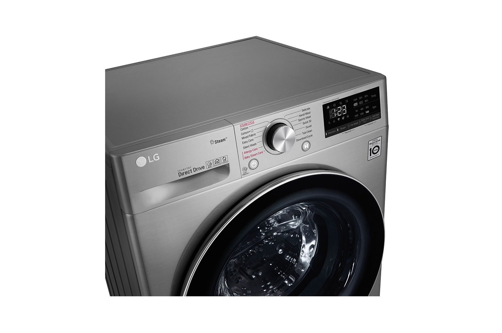 LG Capacity 8kg, Front Load, Silver Color, 6 Motion DD, Inverter Direct Drive Motor, Steam Cleaning, WFV0812XM
