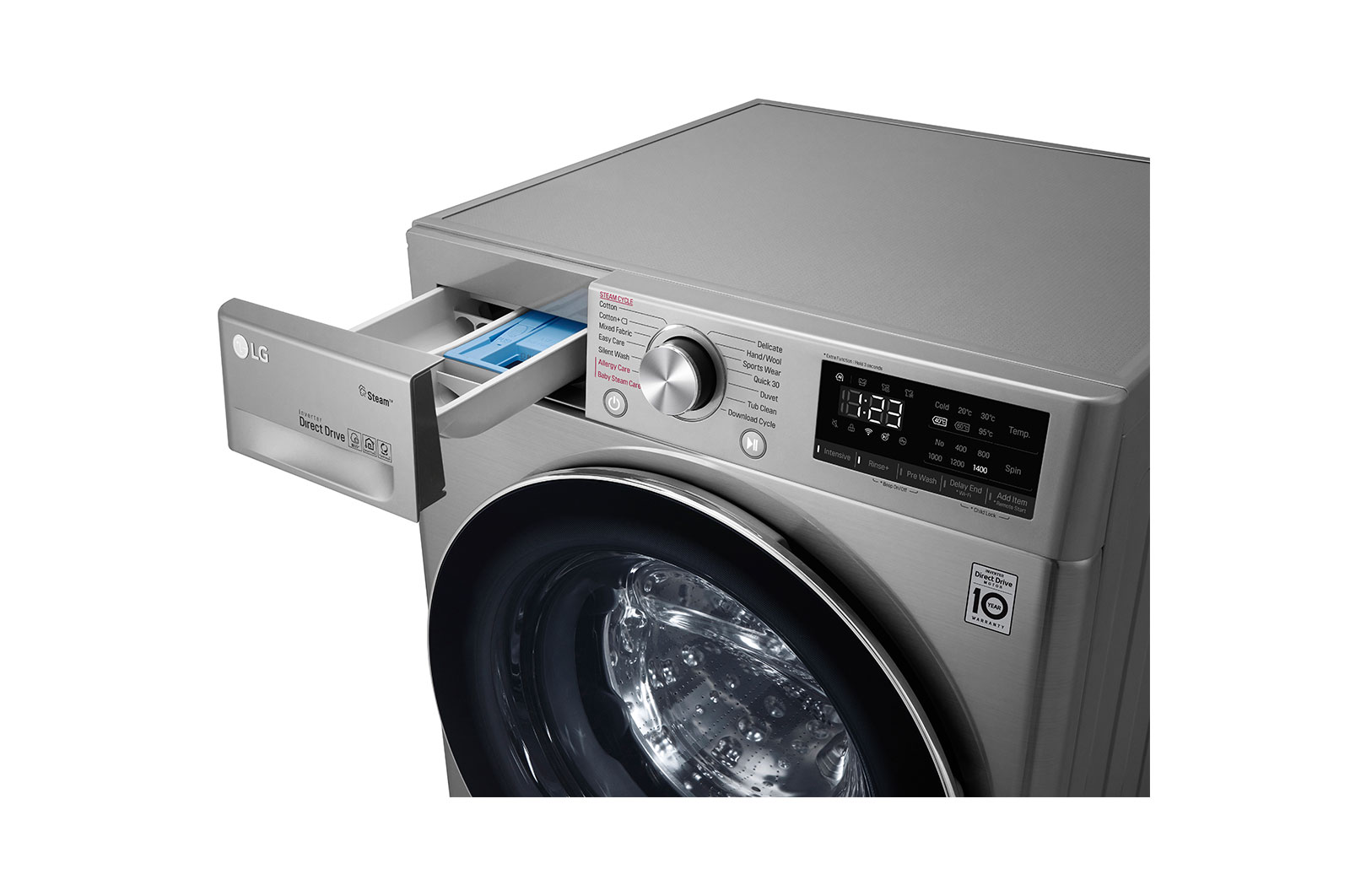 LG Capacity 8kg, Front Load, Silver Color, 6 Motion DD, Inverter Direct Drive Motor, Steam Cleaning, WFV0812XM