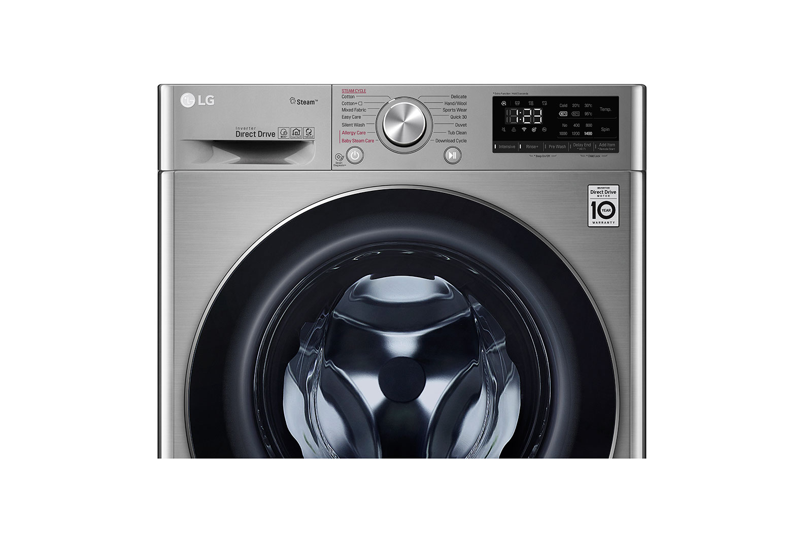 LG Capacity 8kg, Front Load, Silver Color, 6 Motion DD, Inverter Direct Drive Motor, Steam Cleaning, WFV0812XM