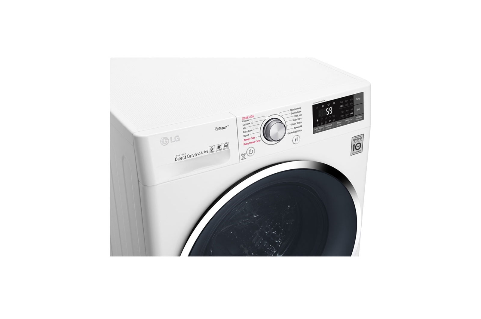 LG 10.5kg washer with 7kg Dryer Front load washing machine, White Color, Turbo Dry, WSC1107WHN
