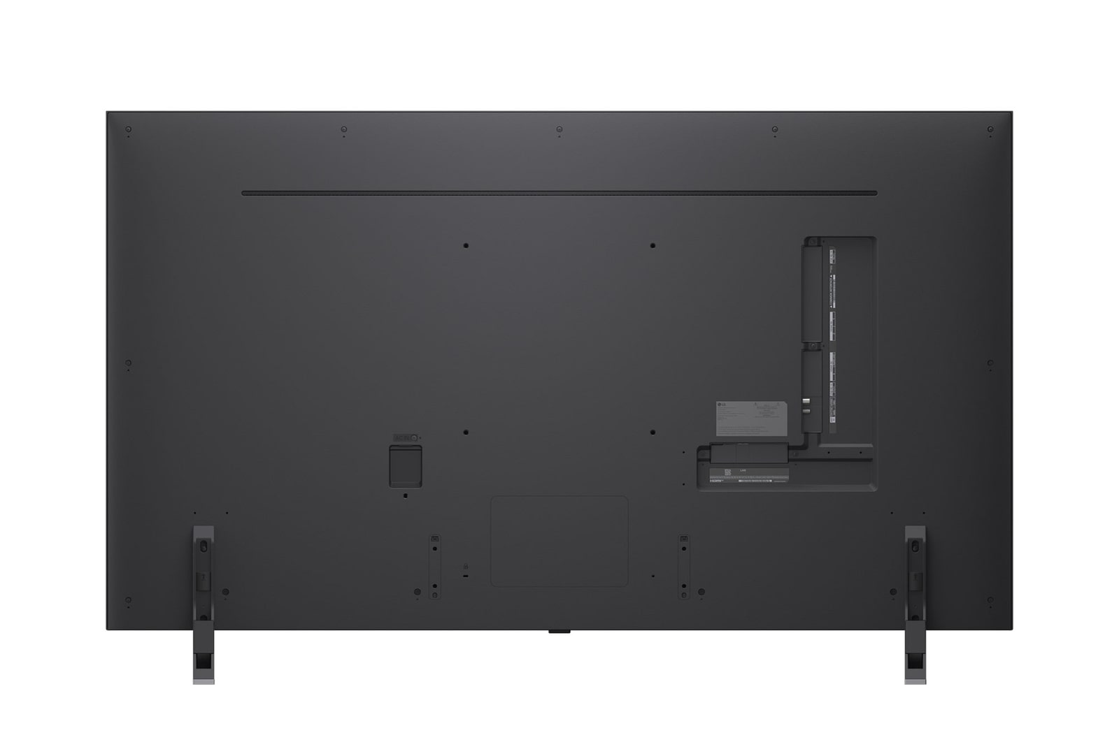 Vy framifr?n och fr?n sidan av LG QNED evo AI 4K Smart TV som visar dess l?ngd, bredd, h?jd och djupdimensioner.