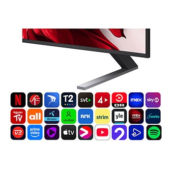 Vy fr?n v?nster av LG QNED evo TV.
