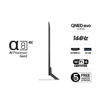 Vy bakifr?n av LG QNED evo TV.
