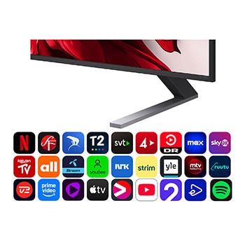 Vy fr?n v?nster av LG QNED evo TV.