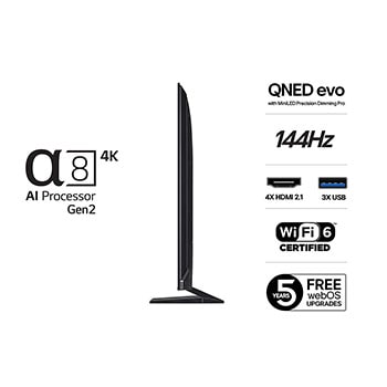 Vy fr?n v?nster av LG QNED evo QNED93 TV.