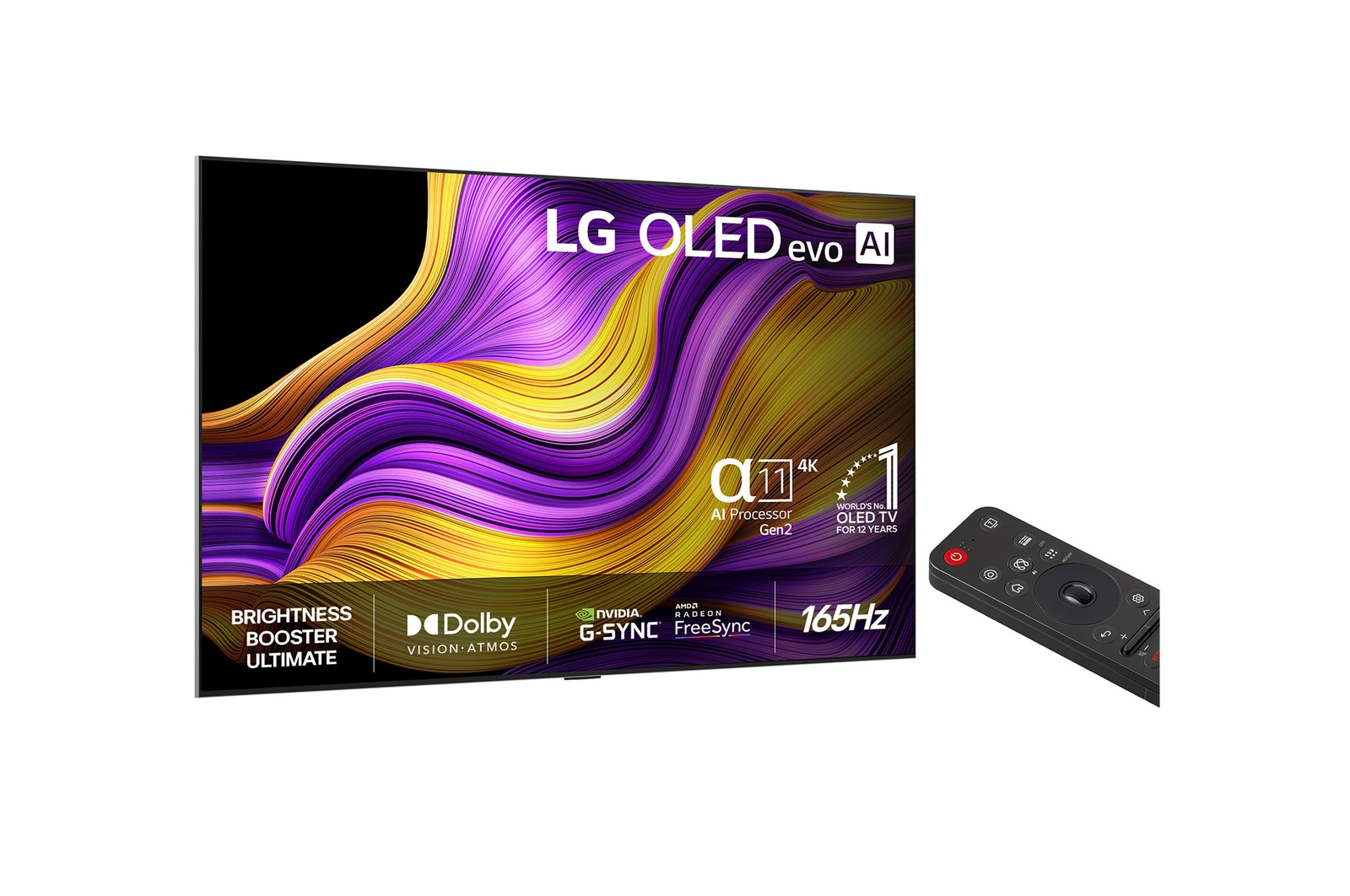 Vy fr?n v?nster av LG OLED evo AI G5 4K Smart TV.