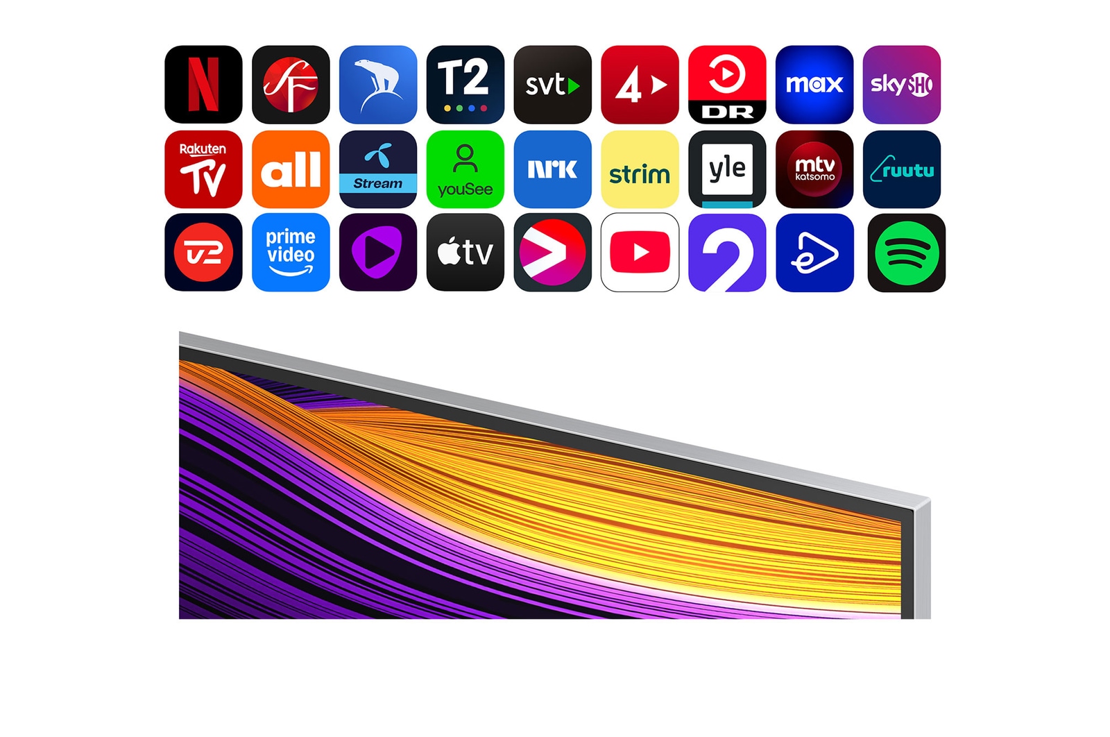 Vy framifr?n och fr?n sidan av LG OLED evo AI G5 4K Smart TV som visar dess l?ngd, bredd, h?jd och djupdimensioner.