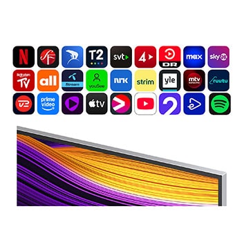 Vy framifr?n och fr?n sidan av LG OLED evo AI G5 4K Smart TV som visar dess l?ngd, bredd, h?jd och djupdimensioner.