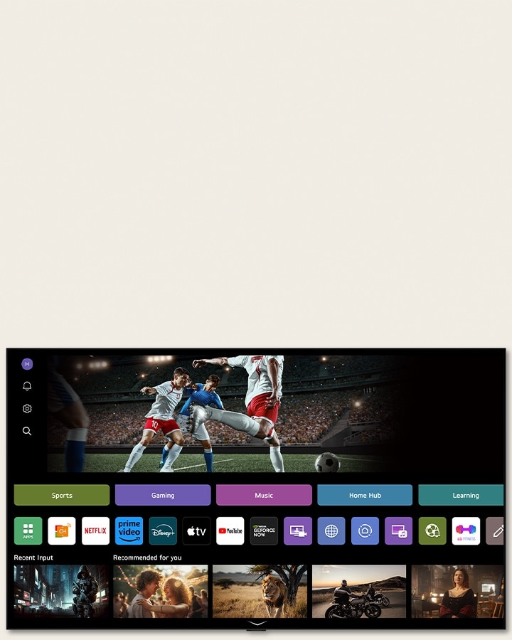 LG Channels startsk?rm visar det varierade utbudet av inneh?ll som finns p? en LG TV. 