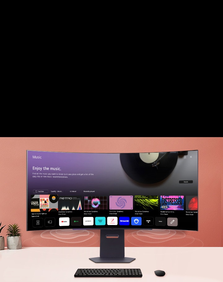 Den smarta sk?rmen p? bordet visar MUSIC APP-sk?rmen.