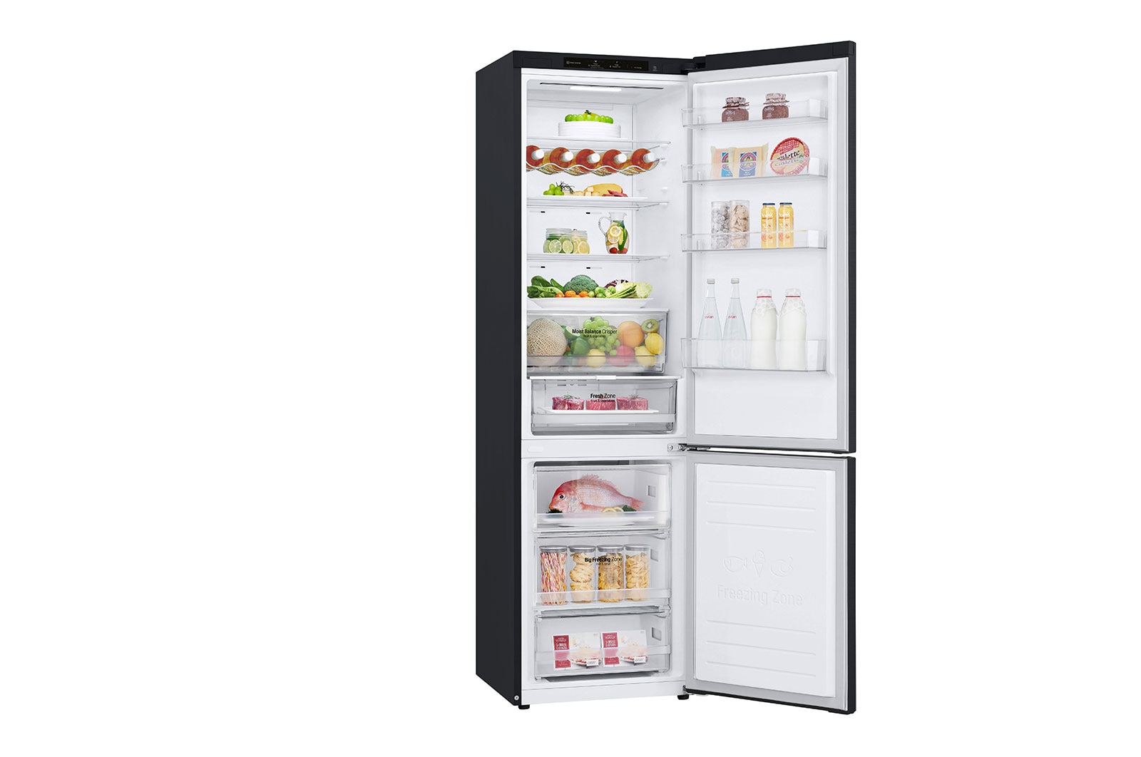 LG 2.03M 384L Kombinerad kyl/frys(Matte Black Stainless Steel) - Energiklass D, Nature Fresh, Door Cooling+? och Smart Diagnosis?, GBB62MCGGN