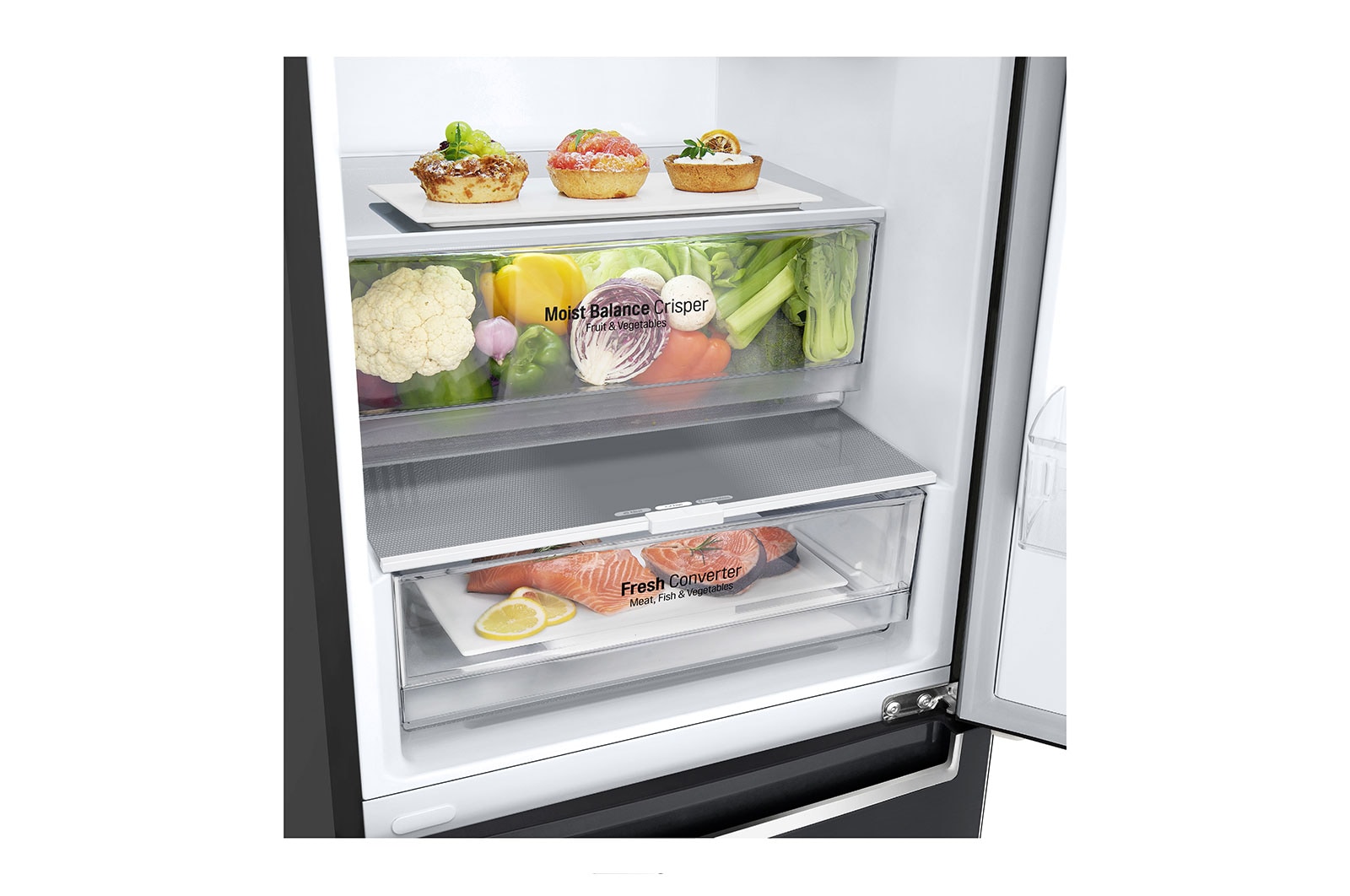 LG 2.03M 384L Kombinerad kyl/frys(Matte Black Stainless Steel) - Energiklass D, Nature Fresh, Door Cooling+? och Smart Diagnosis?, GBB62MCGGN