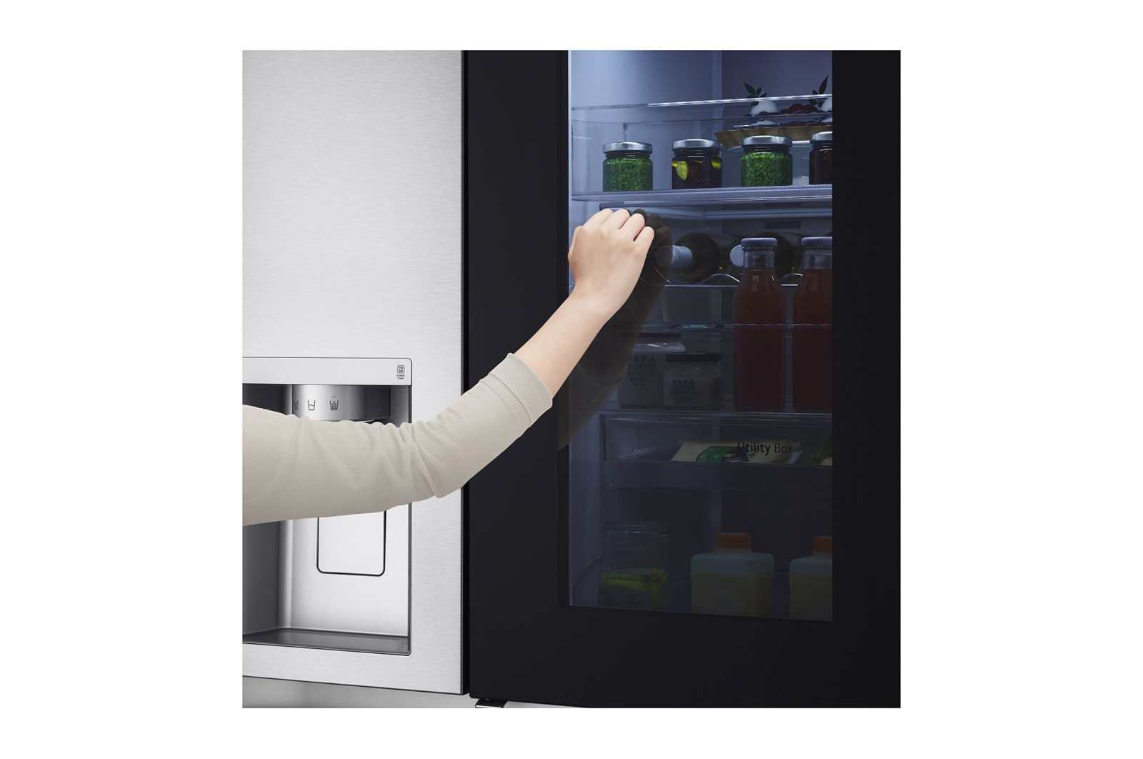 LG 635L InstaView Door in Door? Side by Side (Brushed Steel), Energiklass E, Vatten/is via r?ranslutning, Smart Diagnosis? med Wi-Fi, GSXV90BSAE