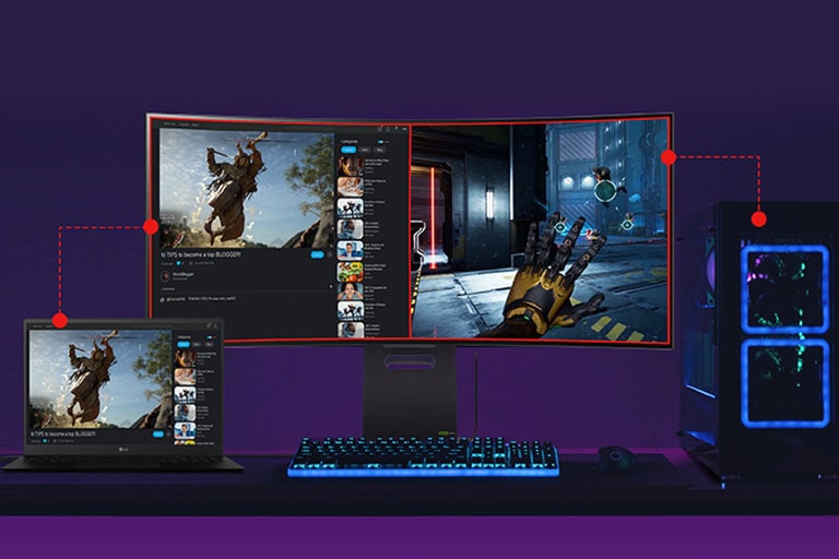 En delad sk?rm fr?n b?de laptop och PC.