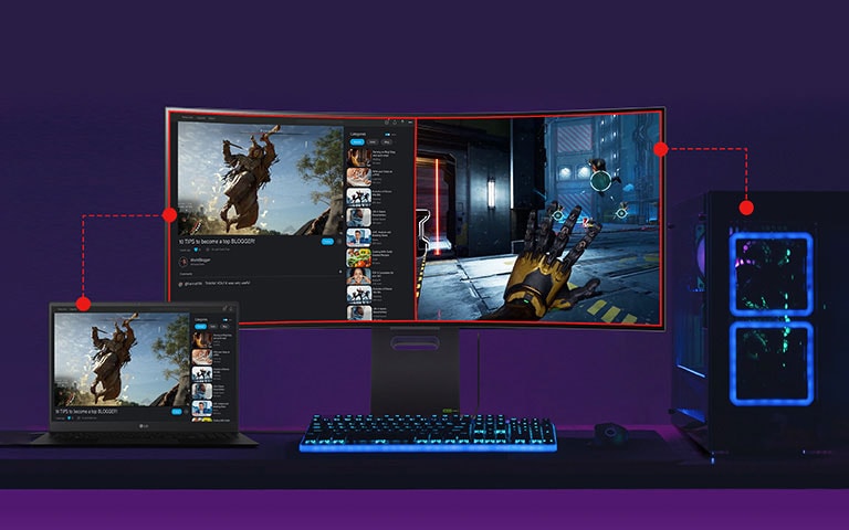 En delad sk?rm fr?n b?de laptop och PC.