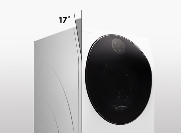 Tv?ttmaskinen LG SIGNATURE placeras i mitten av bilden med en vit bakgrund.