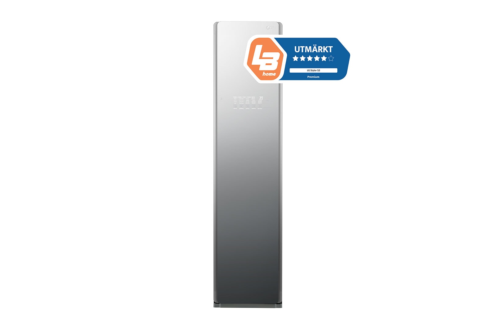 Vy framifr?n av 5.2kg LG Styler med spegelglas, TrueSteam? och Wi-Fi S3MFC