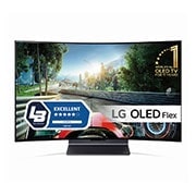LG OLED Flex, V?nsterv?nd Flex sedd fr?n 45-graders vinkel framifr?n med en helt kr?kt sk?rm., 42LX3Q6LA
