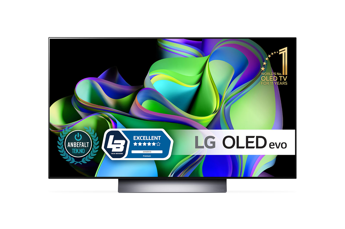 LG 48'' OLED evo C3 - 4K TV (2023), Vy framifr?n med LG OLED och emblemet f?r 11 Years World No.1 OLED p? sk?rmen., OLED48C36LA