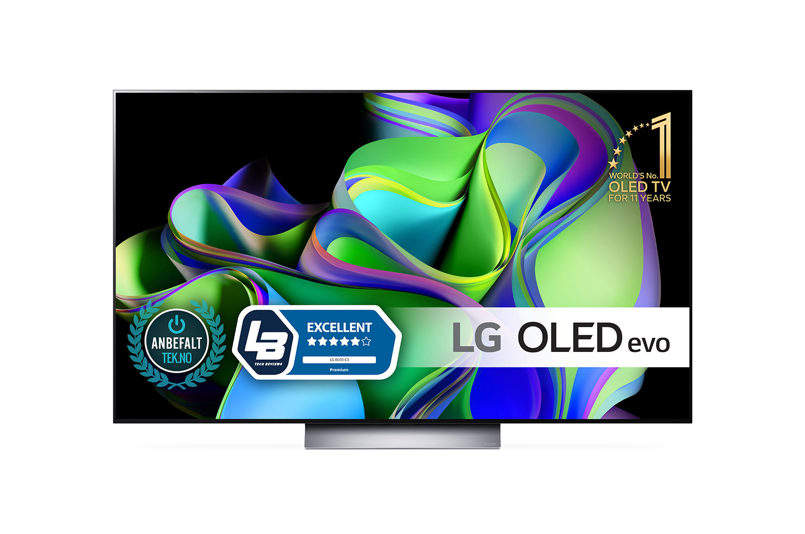 Vy framifr?n med LG OLED och emblemet f?r 11 Years World No.1 OLED p? sk?rmen.