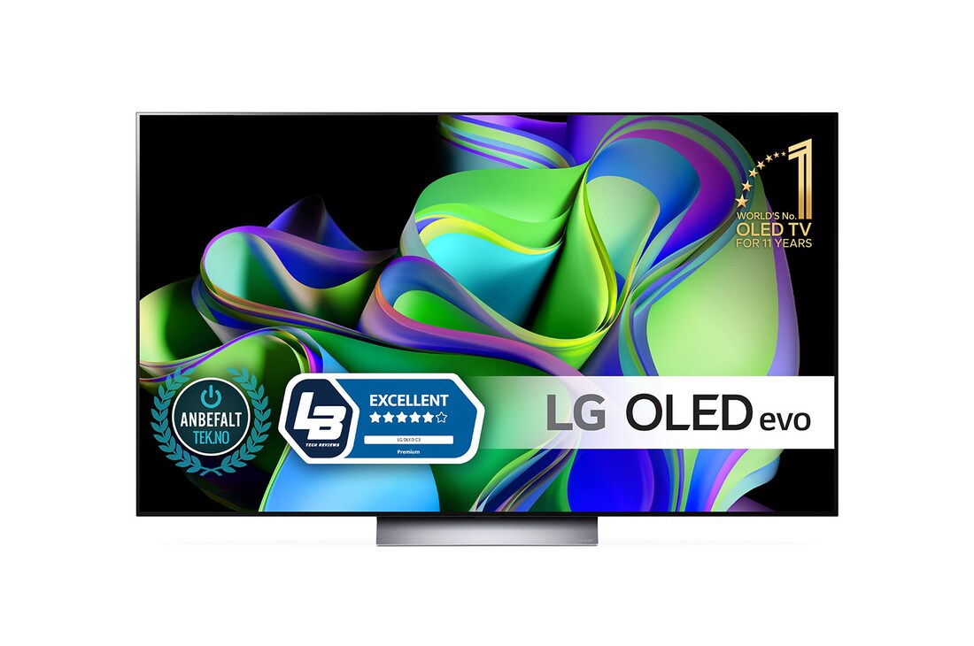 Vy framifr?n med LG OLED och emblemet f?r 11 Years World No.1 OLED p? sk?rmen.
