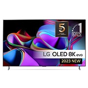 LG 77'' OLED evo Z3 - 8K TV (2023), Vy framifr?n med LG OLED 8K evo, logotypen f?r 11 Years World No.1 OLED, och logotypen f?r 5 ?rs panelgaranti ?r p? sk?rmen., OLED77Z39LA