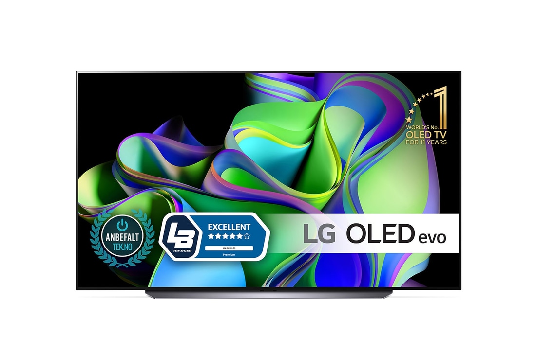 LG 83'' OLED evo C3 - 4K TV (2023), Vy framifr?n med LG OLED och emblemet f?r 11 Years World No.1 OLED p? sk?rmen., OLED83C36LA