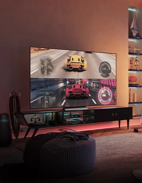 Bilden visar racingspel p? TV