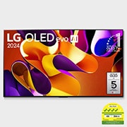 Front view with LG OLED evo, 11 Years World No.1 OLED Emblem, and 5-Year Panel Warranty logo on screen