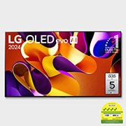 Front view with LG OLED evo and 11 Years World No.1 OLED Emblem on screen, as well as the Soundbar below
