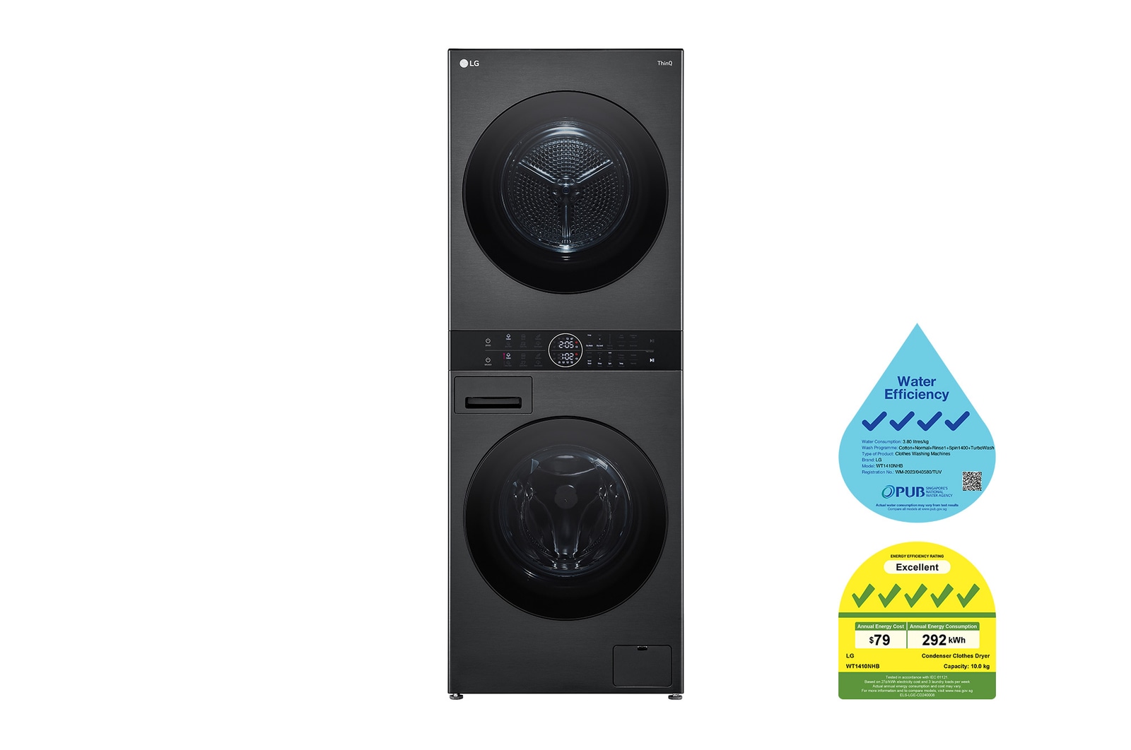 LG 14/10kg AI DD? Front Load WashTower? in Black Steel, WT1410NHB