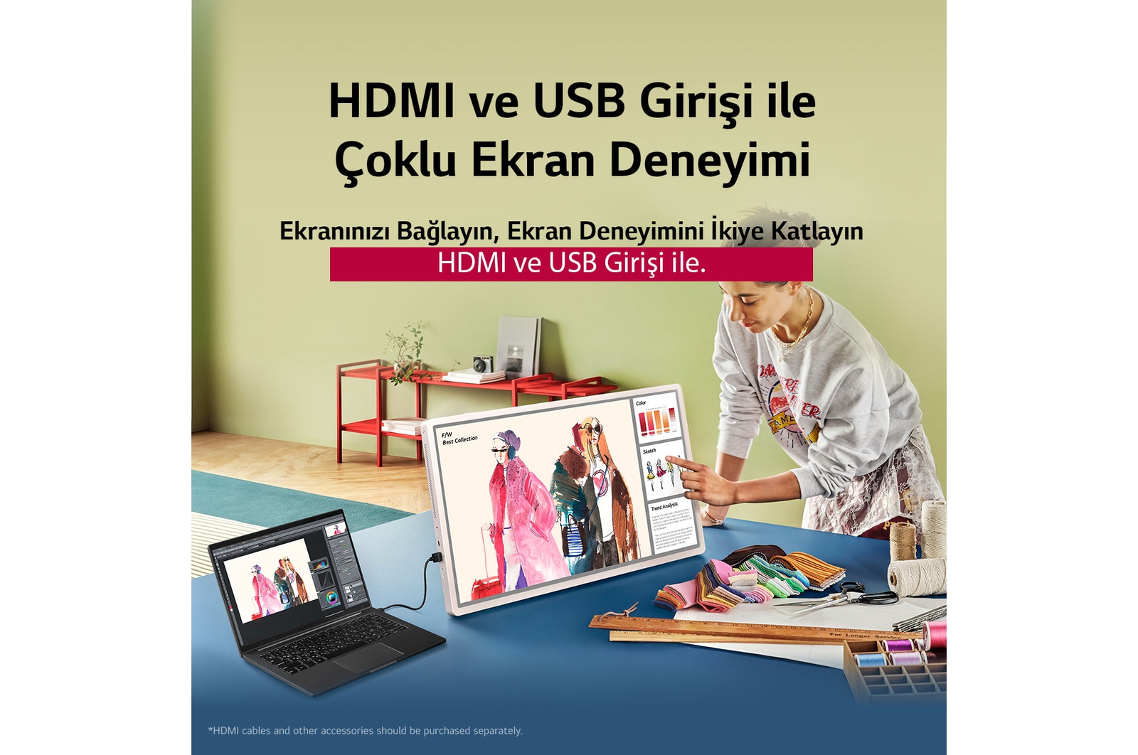 LG StanbyME 2. Dokunmatik ekranla etkile?imde bulunan, kullan?m kolayl???n? g?steren bir el. Metin, ekran?n?z? di?er cihazlara kolayca ba?layabilme ?zelli?inden bahsediyor. 