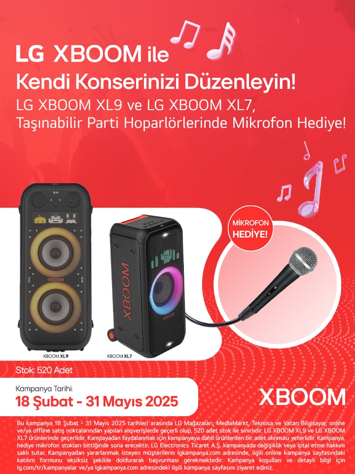 Se?ili LG XBOOM al?mlar?nda mikrofon hediye