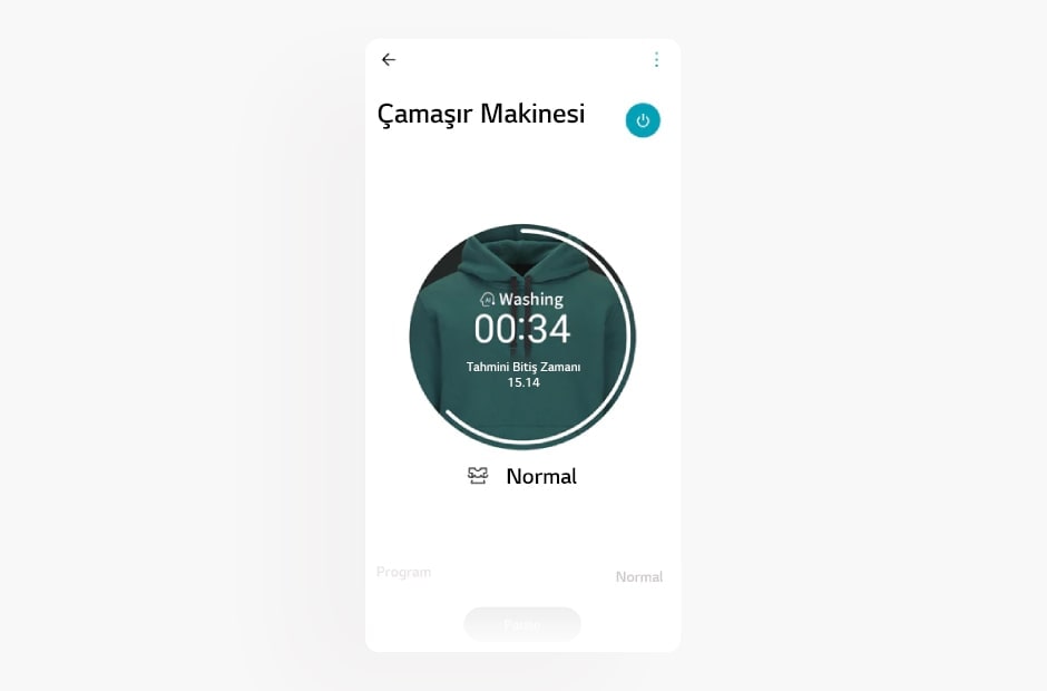 LG ThinQ uygulamas?ndaki ?ama??r makinesi ekran?n?n g?rüntüsü